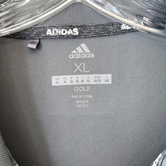 Adidas XL Golf Gray Chest Print Polo Shirt Stretch Stripe Relaxed Fit - Picture 8 of 9